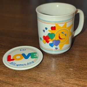 Vintage Rainbow Heart and Sunshine Sun Mug with Lid Let Love Fill Your Day